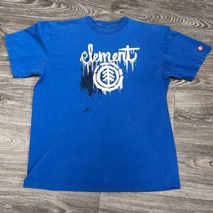 Element Graphic T-Shirt Blue Skateboarding Tee‎ Logo Print Short Sleeve